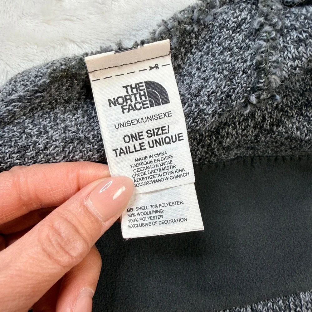 The North Face Gray Knit Fleece Lined Beanie Hat Wool Blend Unisex One Size
